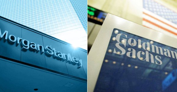 Foto: Fachadas con el logo de Morgan Stanley y Goldman Sachs. 