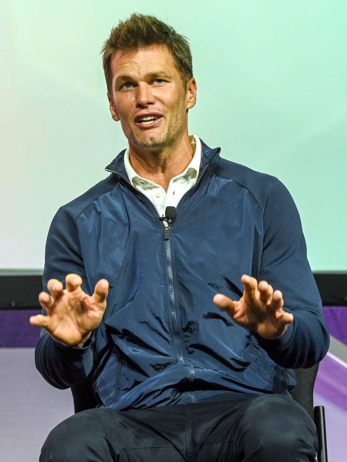 El exjugador de fútbol americano Tom Brady, durante una ponencia. (EFE/Giorgio Viera) 