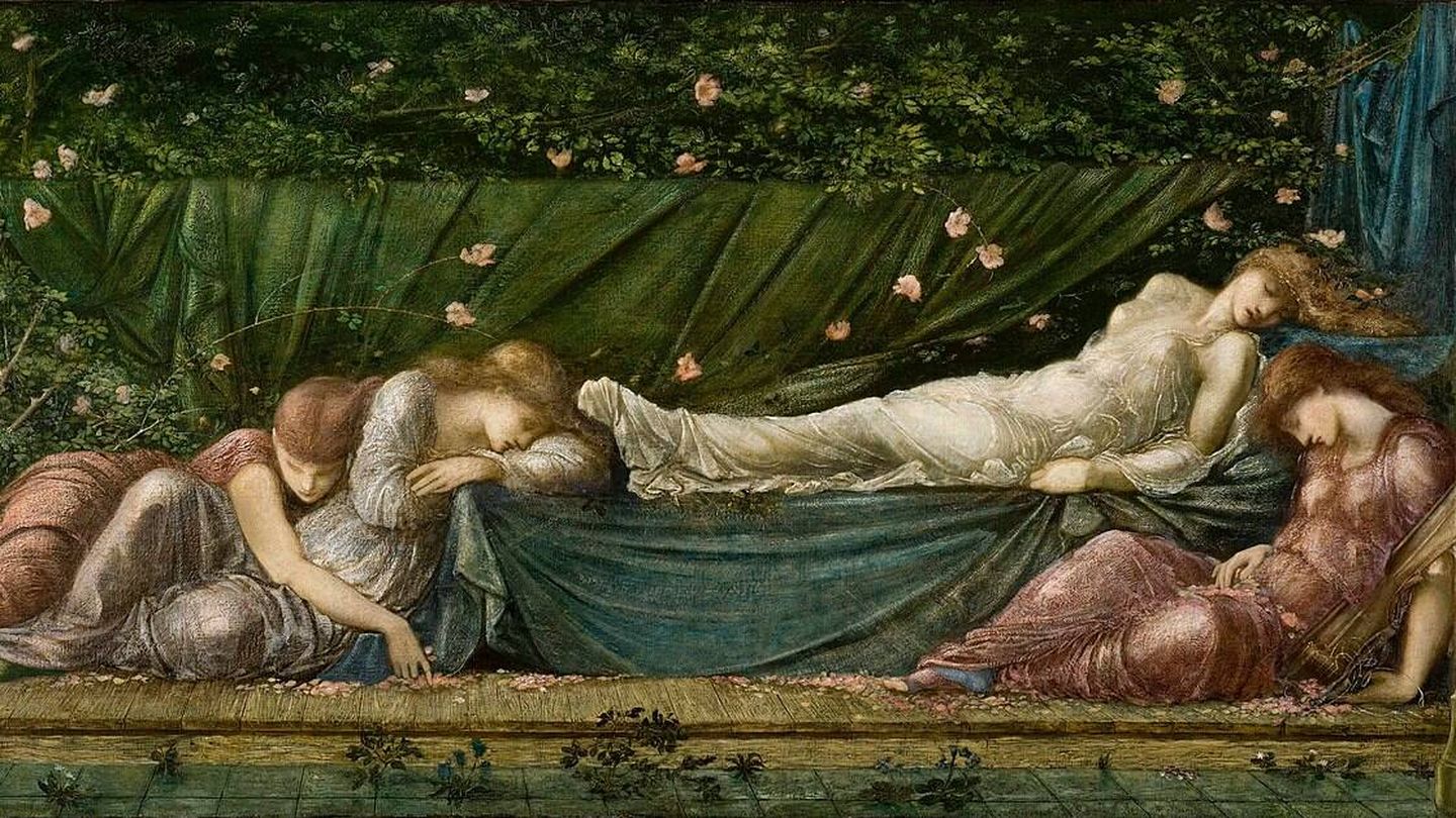 The sleeping beauty from the small Briar Rose, por EdwardColey Burne-Jones. Fuente: Wikimedia.