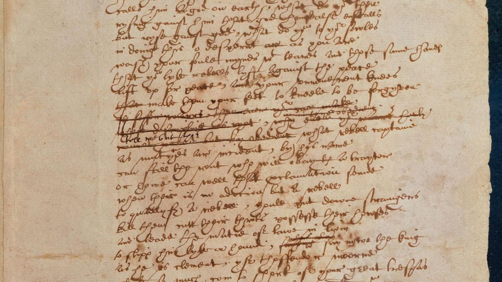 Foto: Texto manuscrito por Shakespeare en la obra 'El libro de sir Tomás Moro' (Biblioteca Británica)