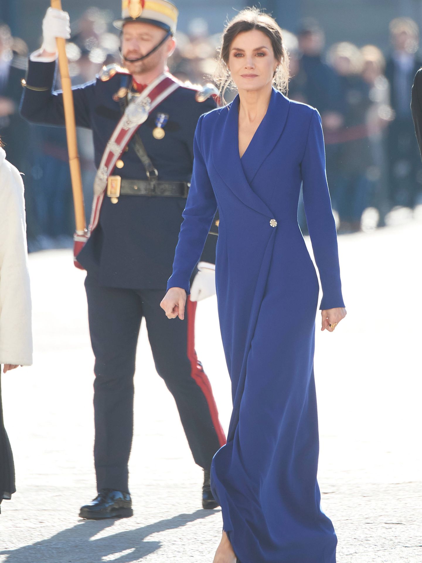 La Reina, con un vestido de Felipe Varela en la Pascua Militar. (LP)