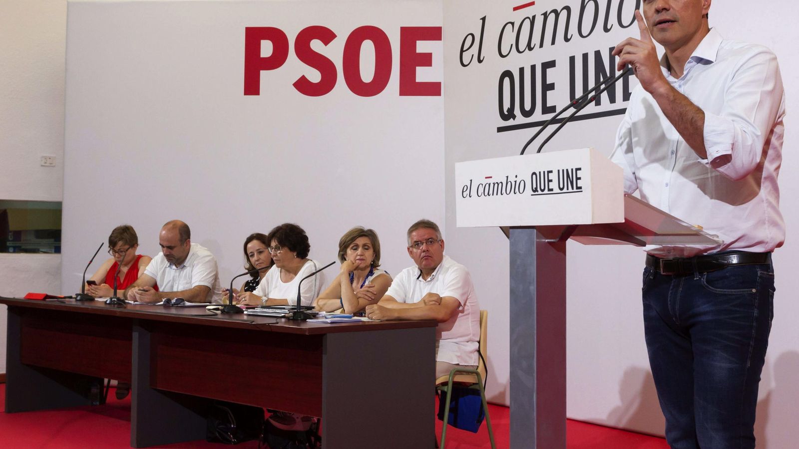 Foto: El líder socialista, Pedro Sánchez, durante su intervención. (EFE)
