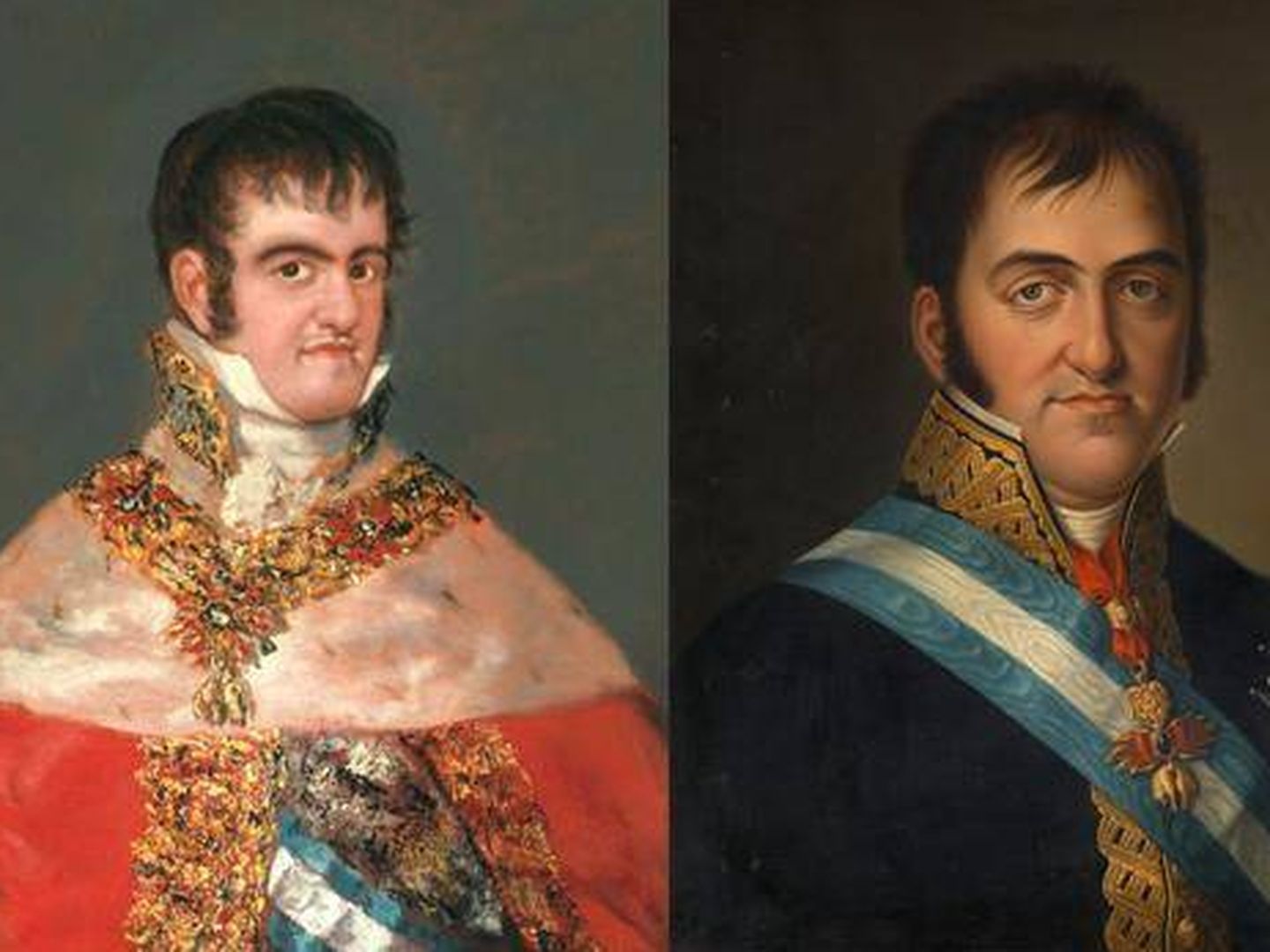 'Fernando VII con manto real' de Goya (1814-1815) y 'Fernando VII' de Luis de la Cruz y Ríos (1825).