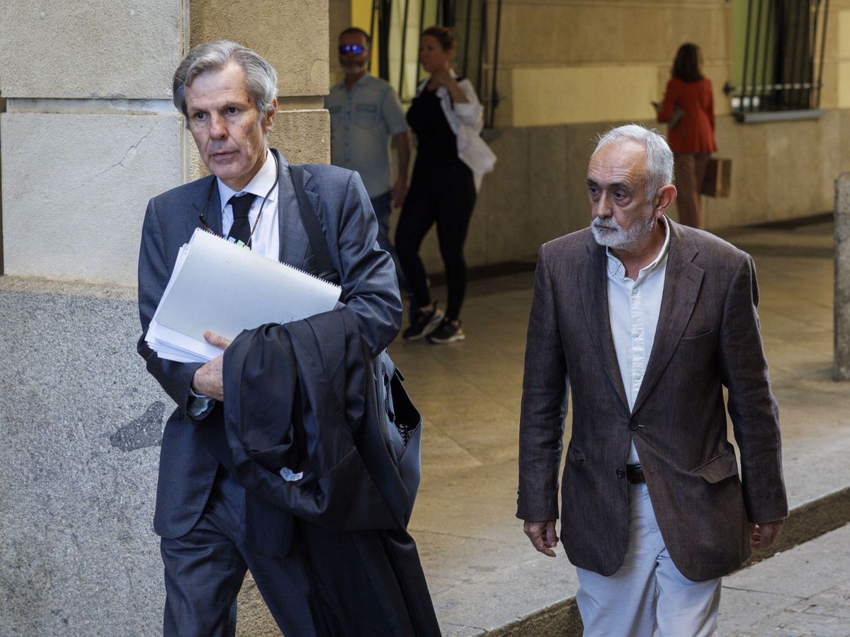 Foto: El exdirector gerente de la Faffe, Manuel Villén (d), acompañado de su abogado en los juzgados de Sevilla. (EFE/Julio Muñoz)