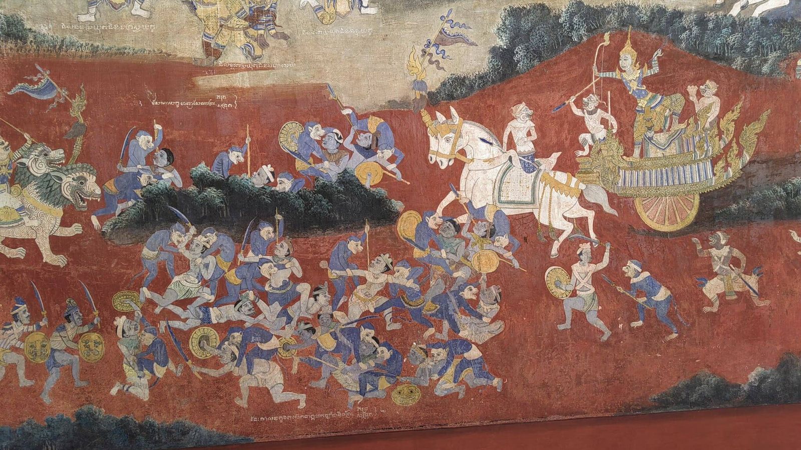 Una escena de batalla en un tapiz del Palacio Real de Nom Pen. (J. B.)