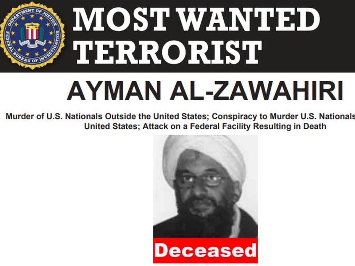 Foto: La ficha del FBI contra Ayman al Zawahiri ya recoge su muerte (FBI)