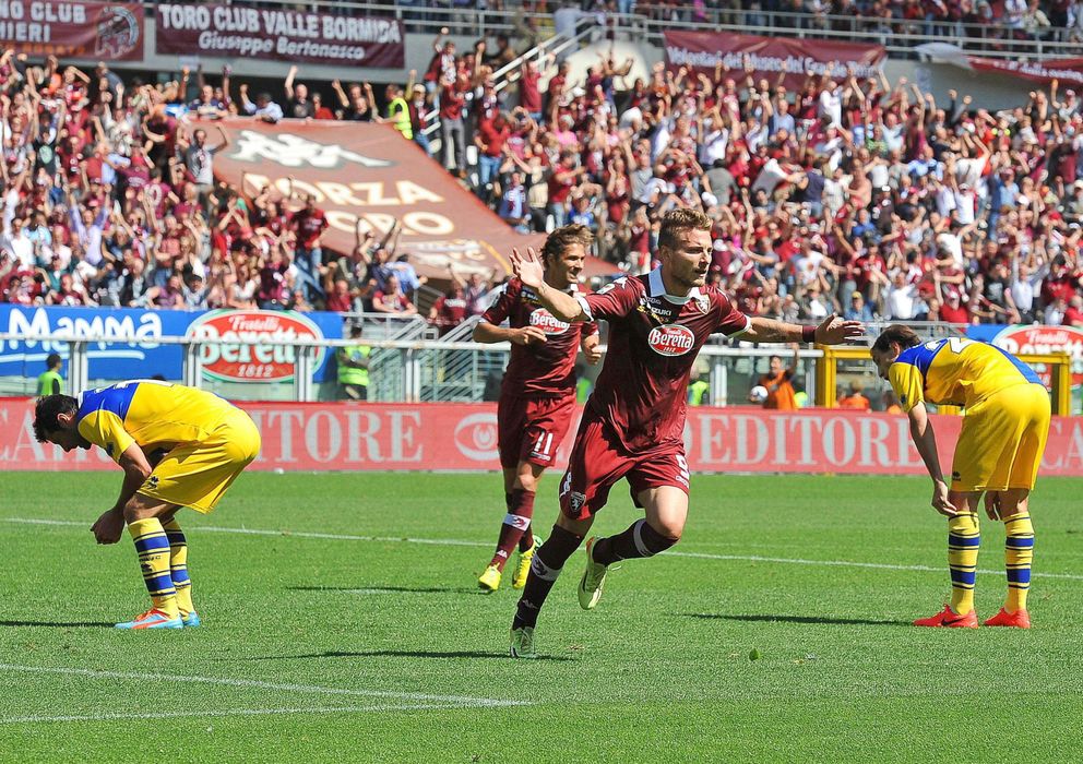 Foto: Immobile y Cerci celebran un gol marcado por el primero al Parma en la Serie A.