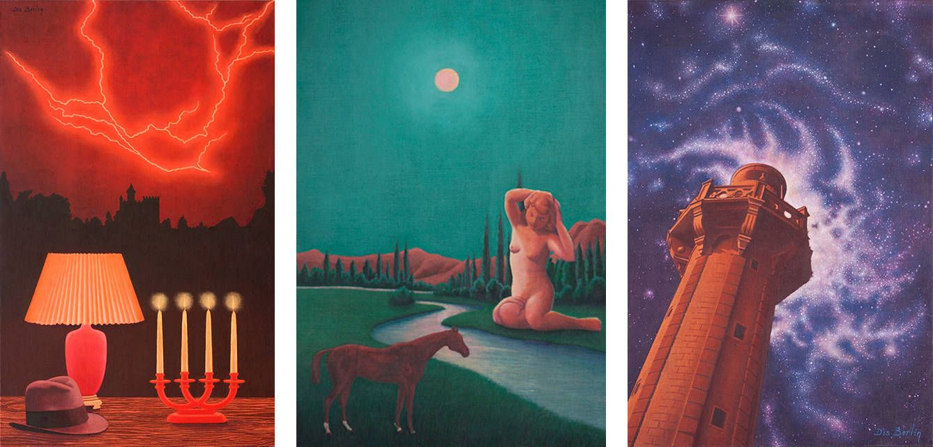 De izquierda a derecha: 'Bodegón para Georg Trakl' (2015), 'Fantasía Lunar' (2016) y 'Faro Cósmico' (2015). 