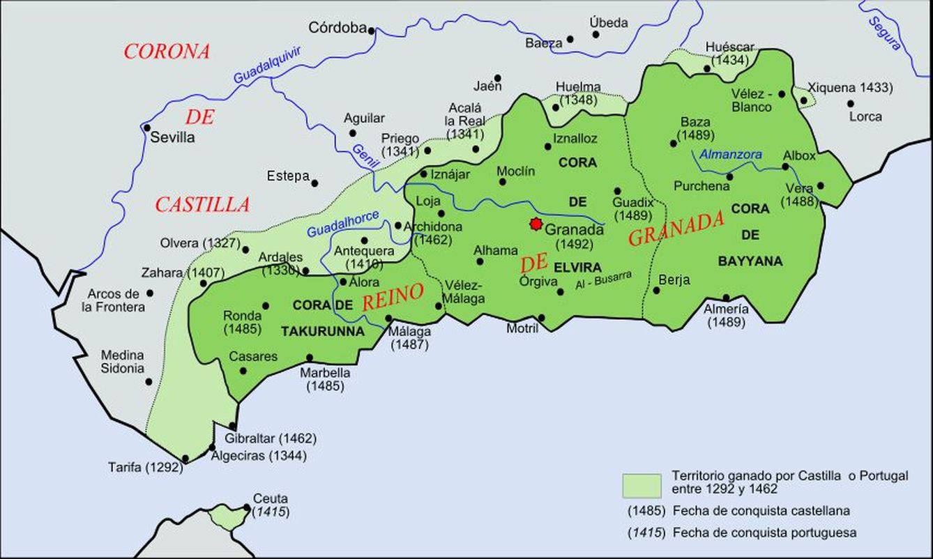 Reino nazarí en 1482, antes del comienzo de la Guerra de Granada.