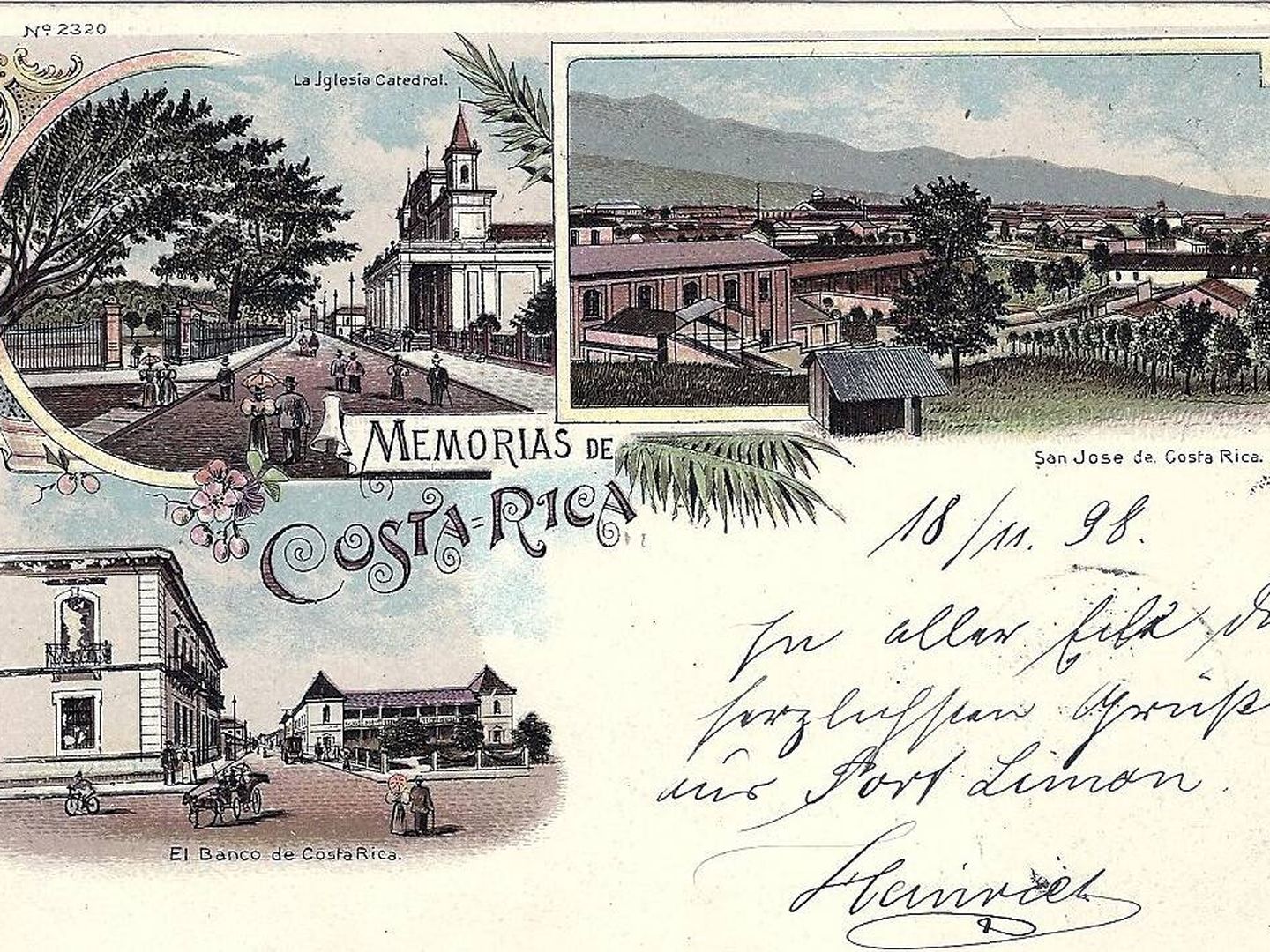 Una de las postales más antiguas de Costa Rica en 1898 (Fuente: Wikimedia)