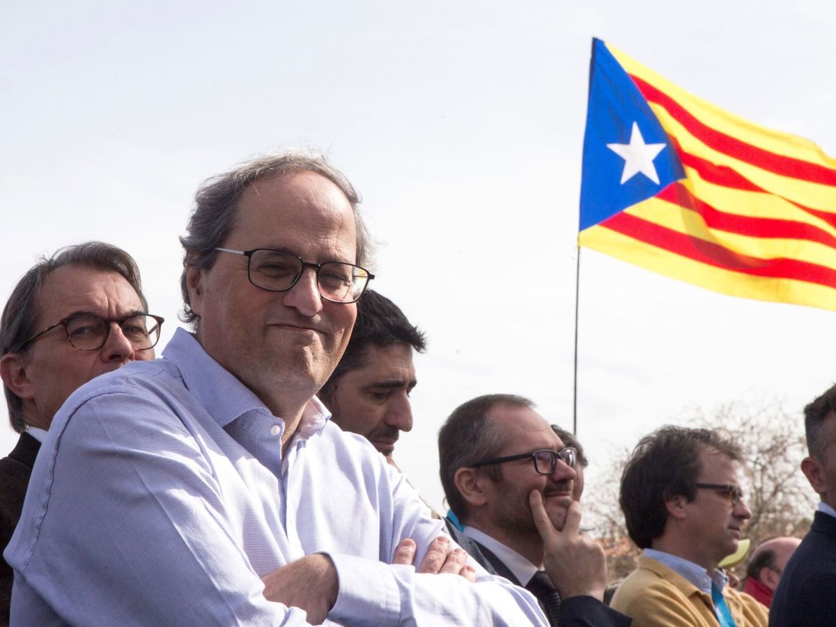 Foto: El presidente de la Generalitat, Quim Torra, durante el acto político celebrado en Perpiñán. (EFE)