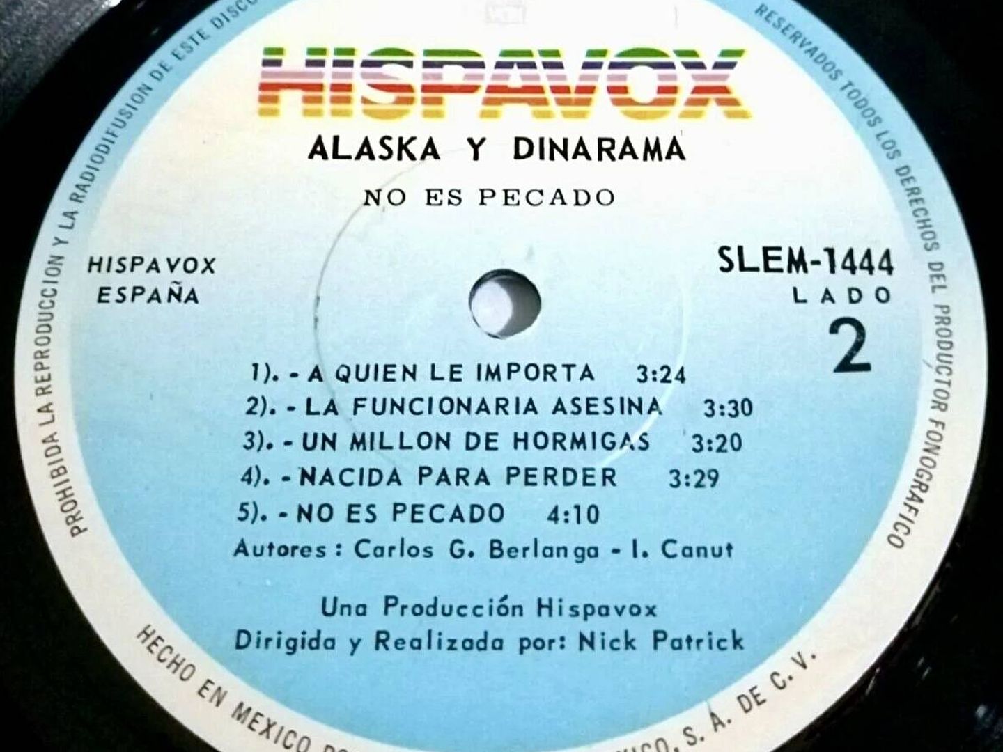 Cara B de 'No es pecado'. Alaska y Dinarama. Hispavox. 1986.