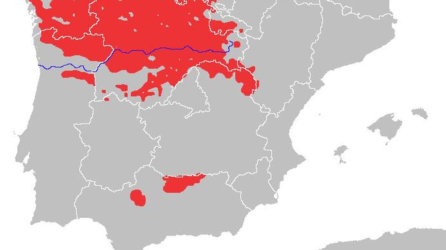 Distribución del lobo ibérico hacia 2013 (Fulviusbas / Wikipedia)