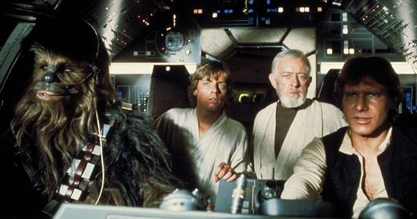Foto: Peter Mayhew, Mark Hamill, Alec Guiness y Harrison Ford en 'La guerra de las galaxias'. (20th Century fox)
