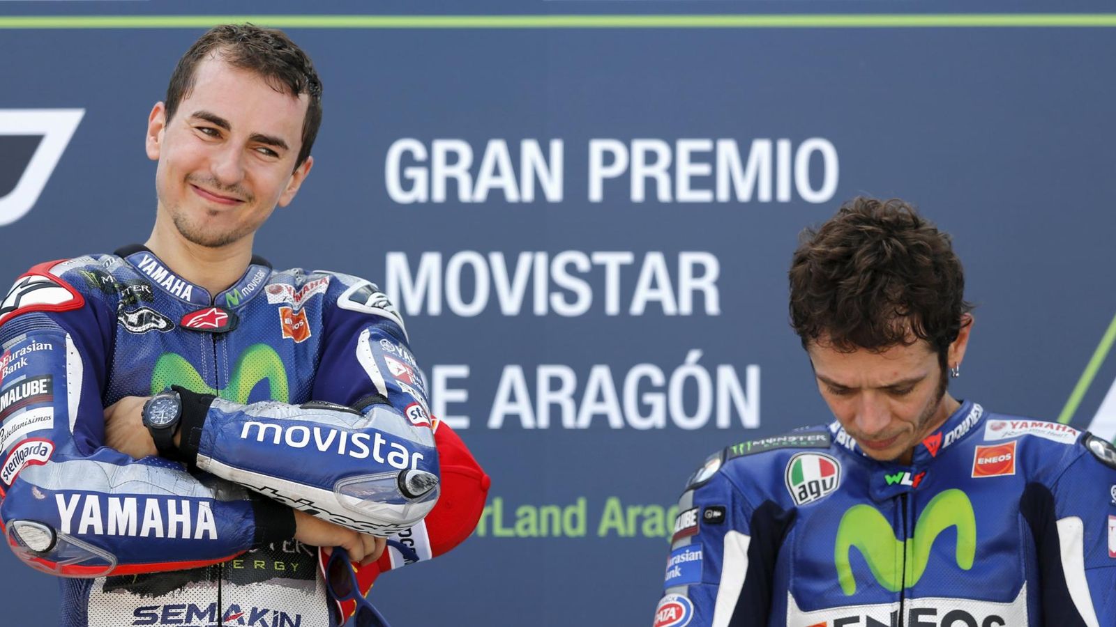 Foto: Jorge Lorenzo, en el podio del GP de Aragón (Reuters). 
