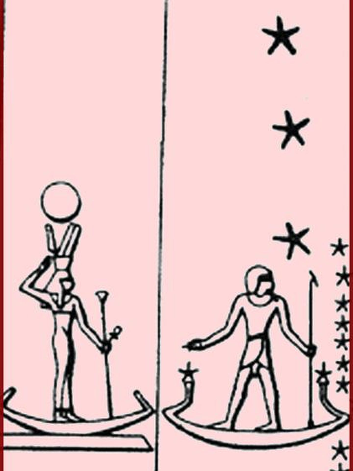 Figuras de Sepdet (Sirius) y Sah (Cinturón de Orion) representados en la tumba de Senenmut, en Tebas. (CC/Dageno)