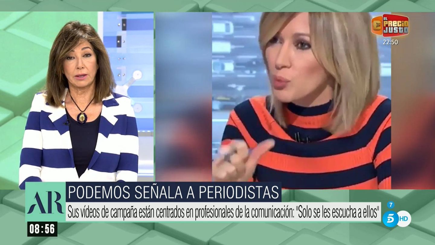 Ana Rosa y Susanna Griso, en el vídeo de Podemos. (Mediaset)