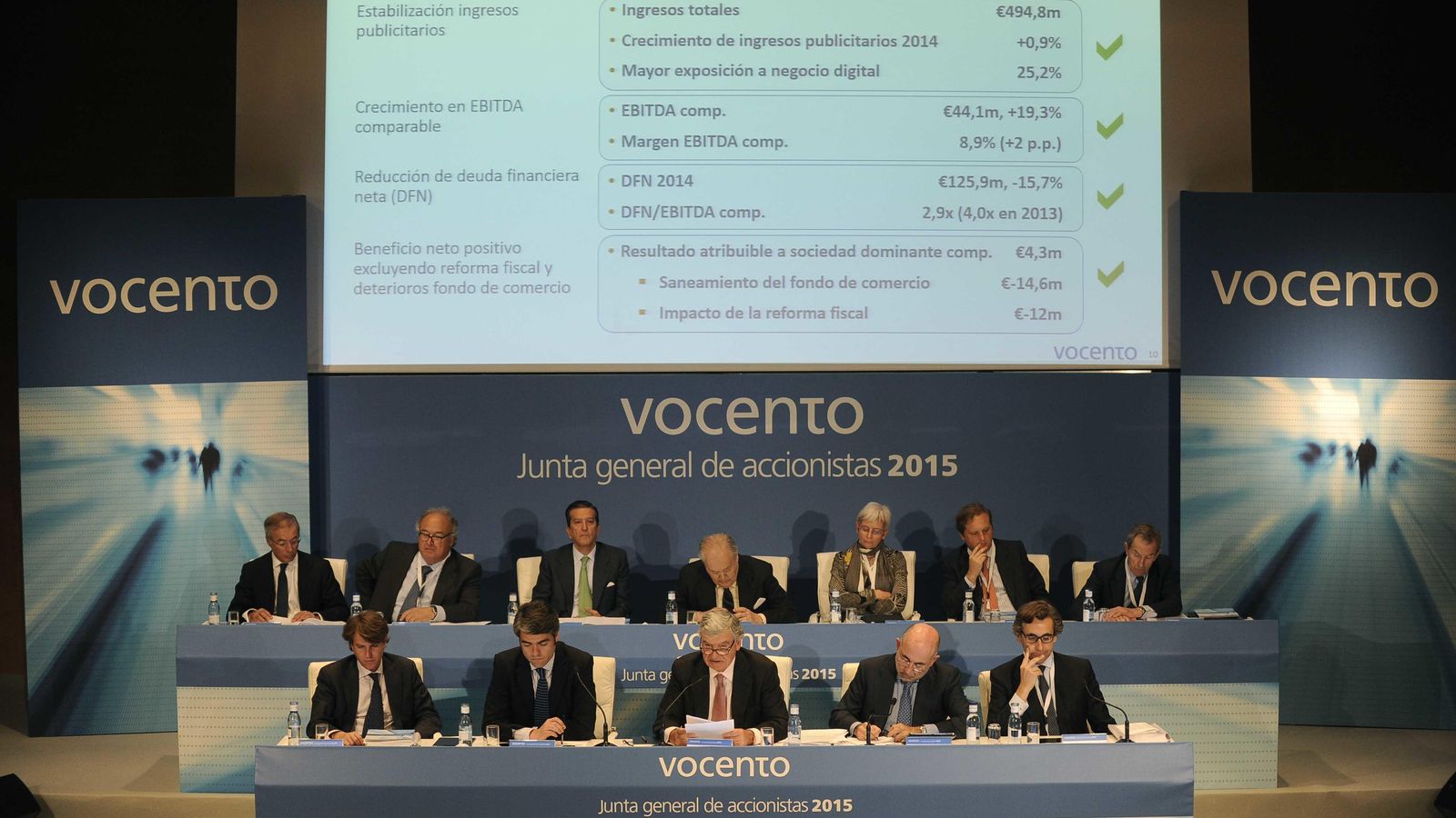 Foto: Santiago Bergareche y Luis Enríquez en la Junta General de Accionistas de Vocento 2015. (EC)