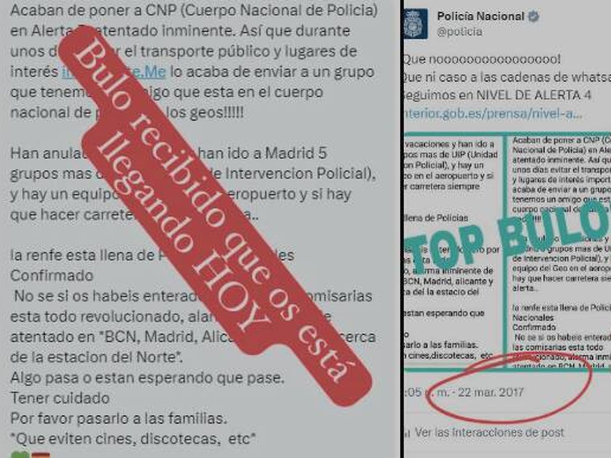 Foto: El bulo de WhatsApp sobre la alerta antiterrorista de nivel 5 en España: por qué es mentira y qué significa (X/@policia)