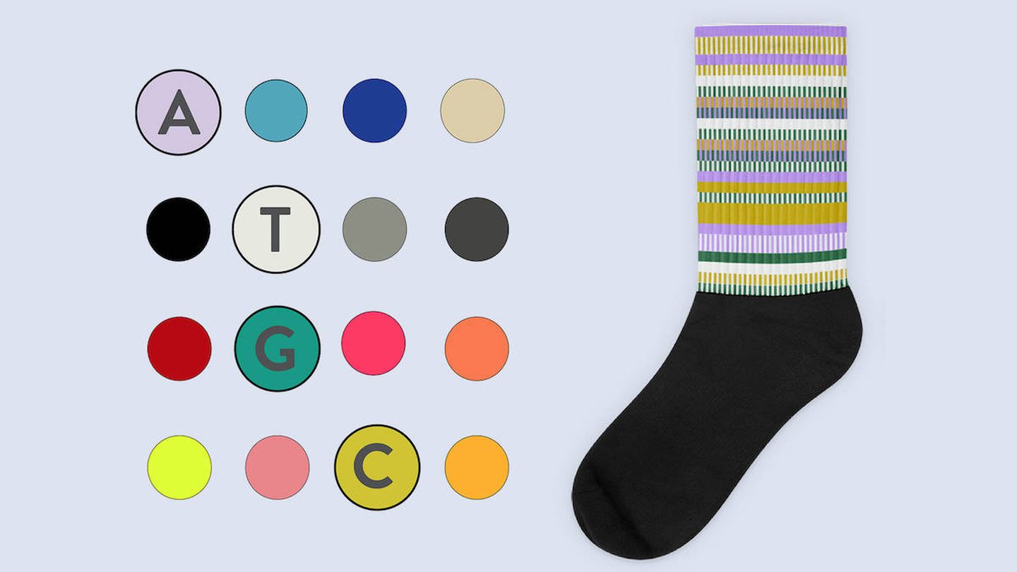 Puedes asignar colores a las bases del ADN para que la empresa Dot One diseñe unos calcetines personalizados (Fuente: Helix I Dot One)
