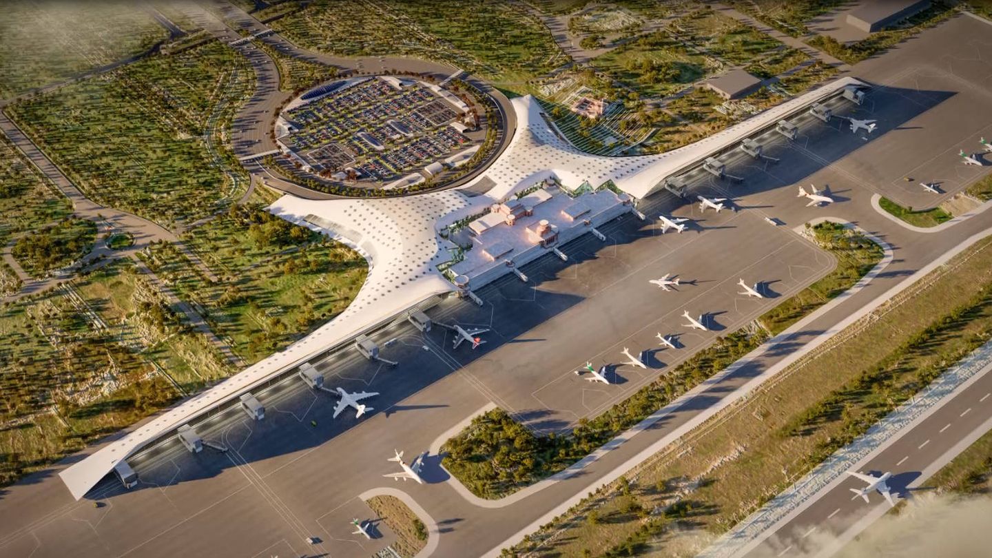 Ilustración de la ampliación del aeropuerto de Allama Iqbal (Pakistán) que preparan Pablo Gil y Jaime Bartolomé. (Foto: Pablo Gil y Jaime Bartolomé)