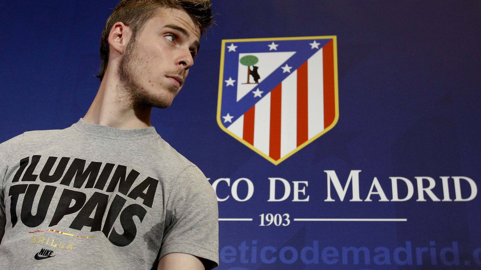 Foto: De Gea, en la rueda de prensa que ofreció para despedirse del Atlético de Madrid. (EFE)
