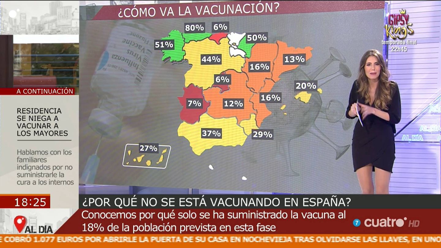 Mapa de la campaña de vacunación en España, en 'Cuatro al día'. (Mediaset)