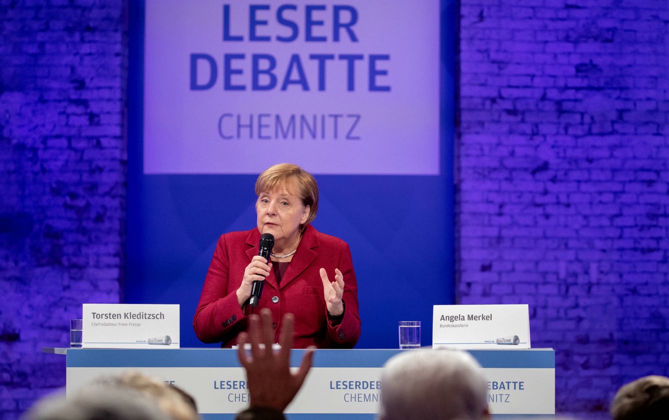 La canciller Merkel durante un debate con lectores de 'Freie Presse', en Chemnitz. (Reuters)