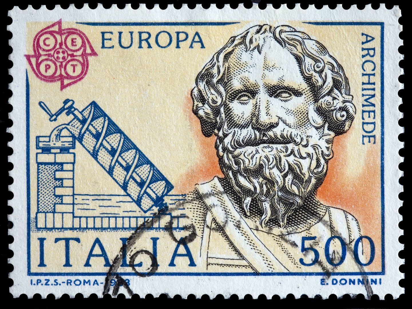 Sello italiano con la imagen de Arquímedes (Fuente: iStock)