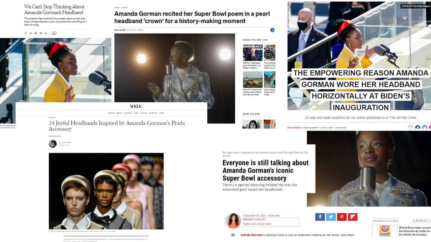 Artículos de 'Vogue', 'The New York Times', 'The Independent', 'Insider' y 'Hello Magazine' sobre Amanda Gorman.