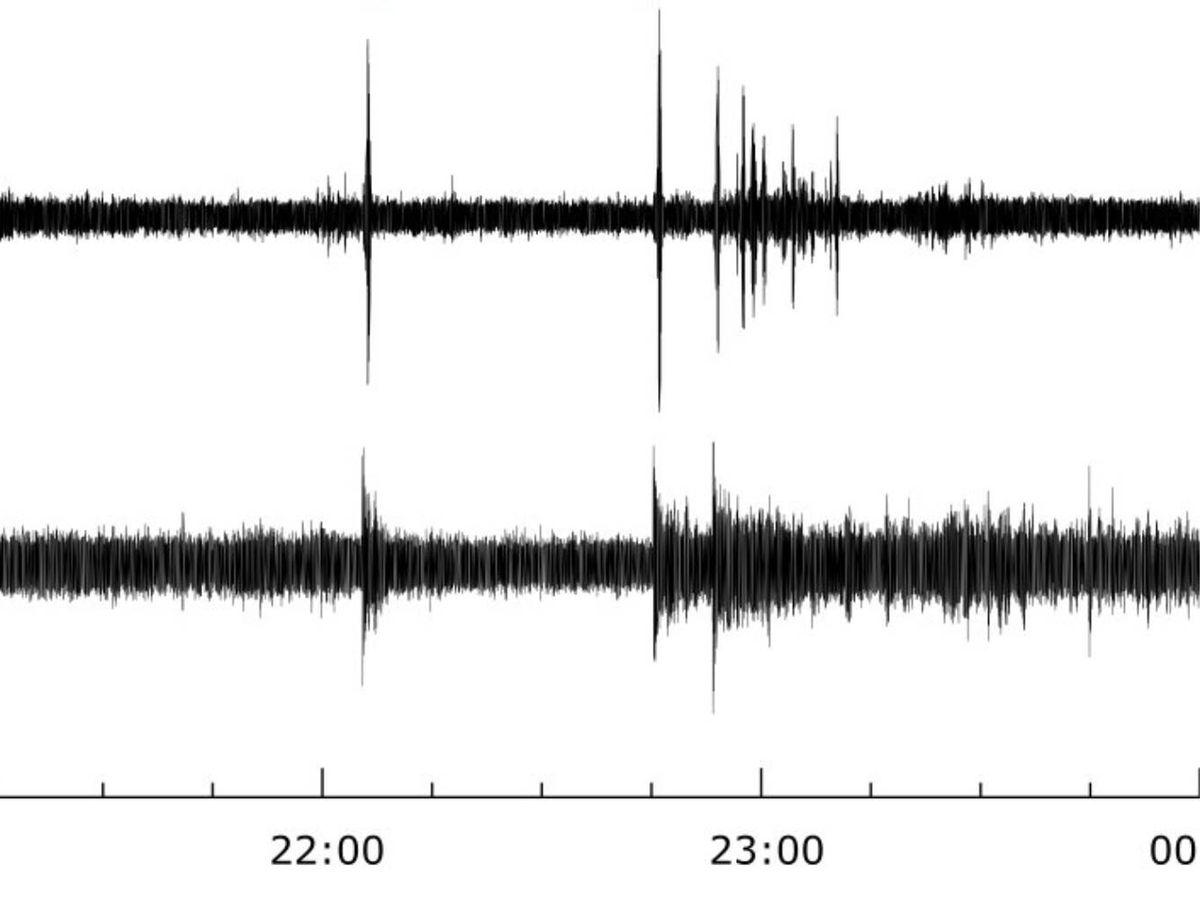 Foto: Imagen de los sismógrafos de Madrid y Barcelona entre las 21:00 y las 00:00 horas (X/@JDiazCusi)