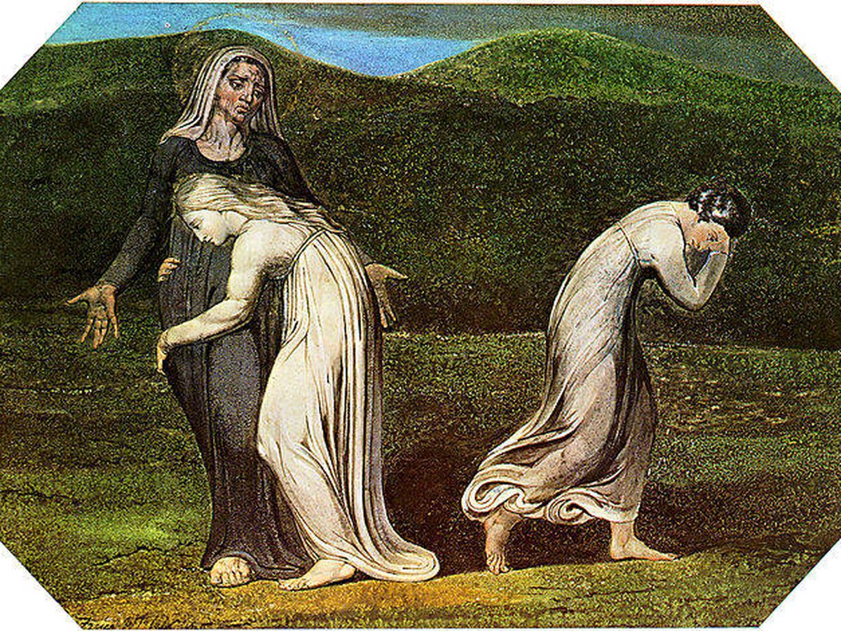 Foto: Noemí y Ruth de camino a Belén y Orpá regresando a Moab. Obra de William Blake en 1795