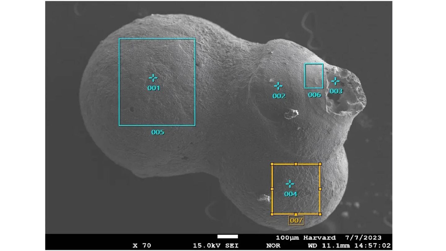 Una nanoesfera producto de la explosión en la atmósfera del asteroide IM1. (Avi Loeb)