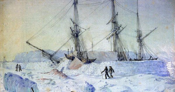 Foto: El barco HMS Terror atrapado en el hielo. (Wikimedia Commons)