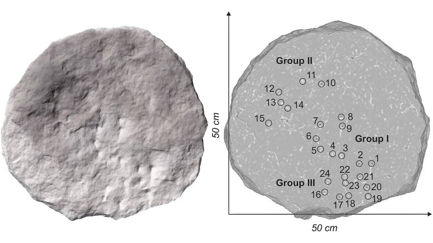 Modelo digital de elevación de la cara frontal del disco de piedra de Rupinpiccolo. (INAF)