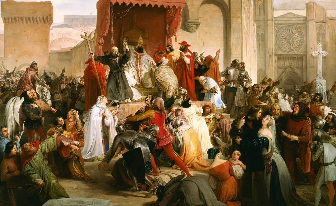 El papa Urbano II llama a la primera cruzada en los campos de Clermont.