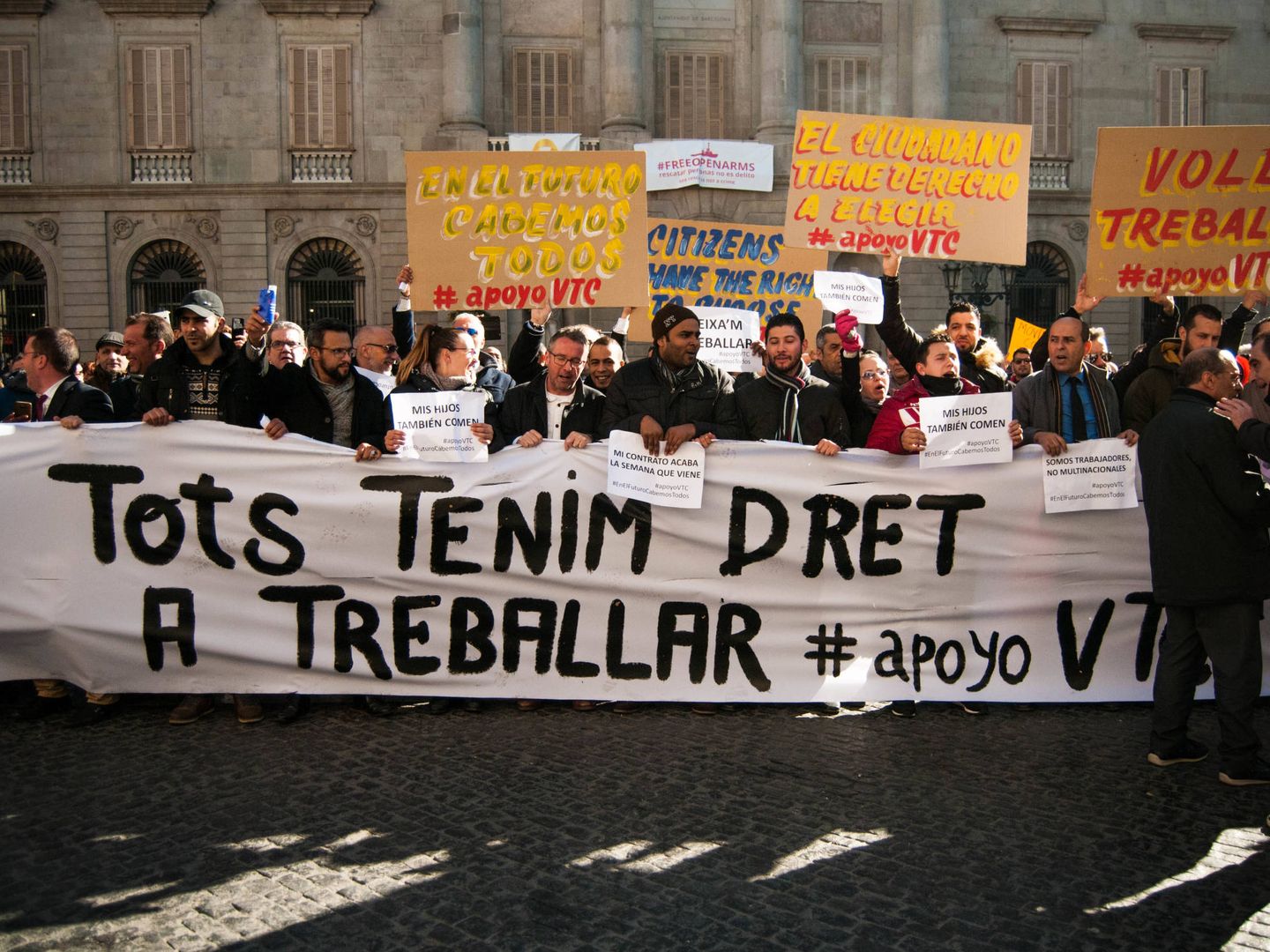 Manifestación de conductores de VTC el pasado 25 de enero en Barcelona contra las medidas en torno al sector del taxi. (Carmen Castellón)
