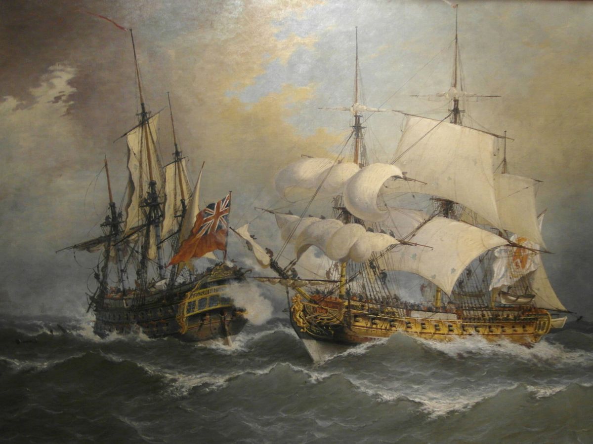 Foto: Enfrentamiento, que tuvo lugar hacia 1710, entre una fragata española y un navío británico (Fuente: Wikimedia/ Ángel Cortellini Sánchez) 