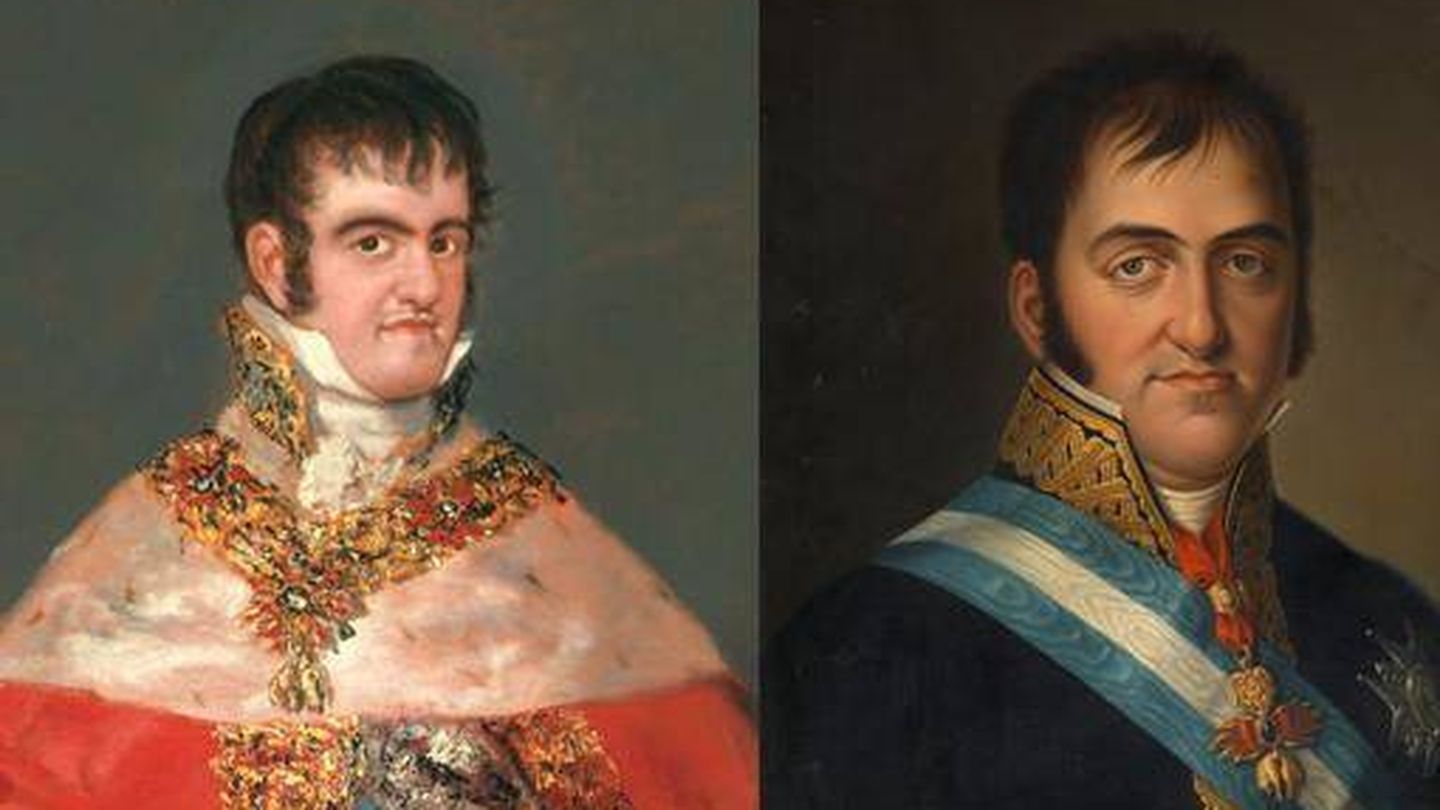 'Fernando VII con manto real' de Goya (1814-1815) y 'Fernando VII' de Luis de la Cruz y Ríos (1825). (Cortesía)