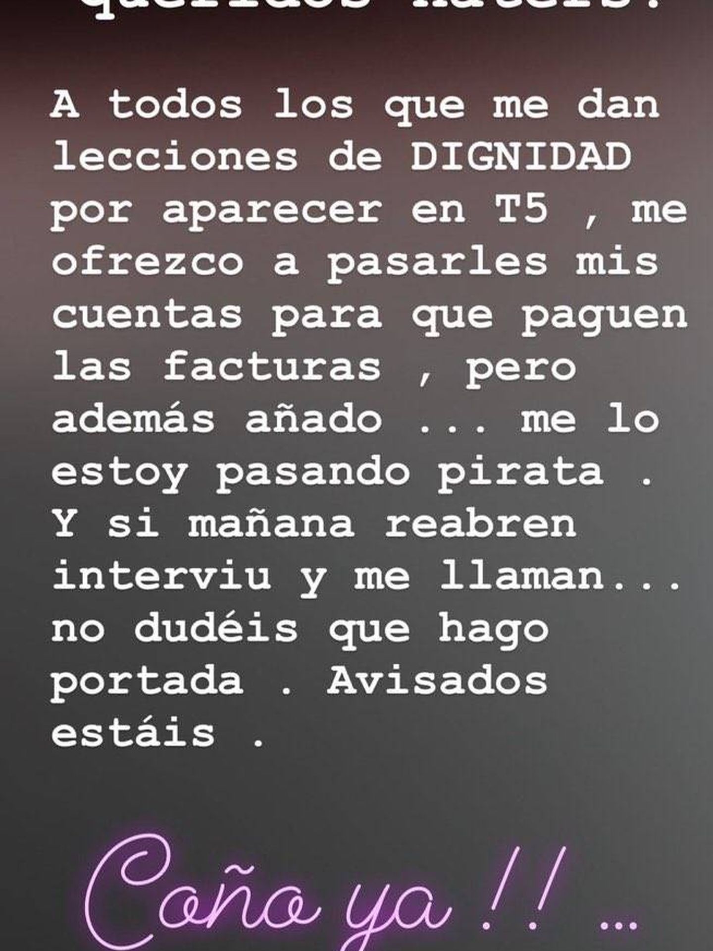 El mensaje de Begoña Rodrigo en redes sociales. (Instagram)