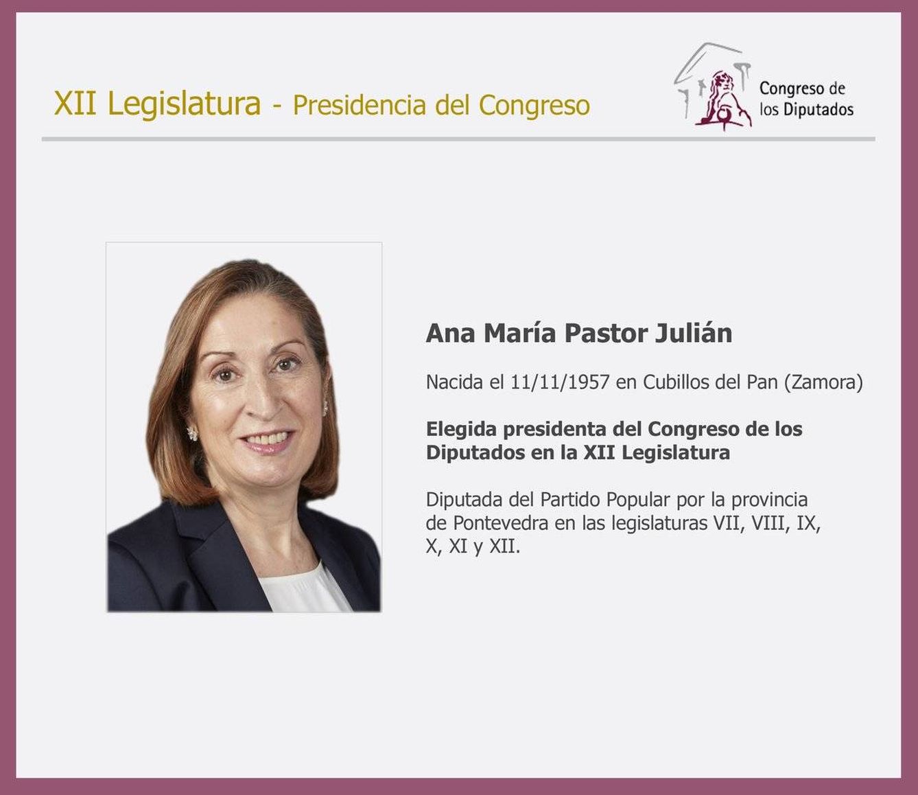 Biografía de Ana Pastor en la web del Congreso