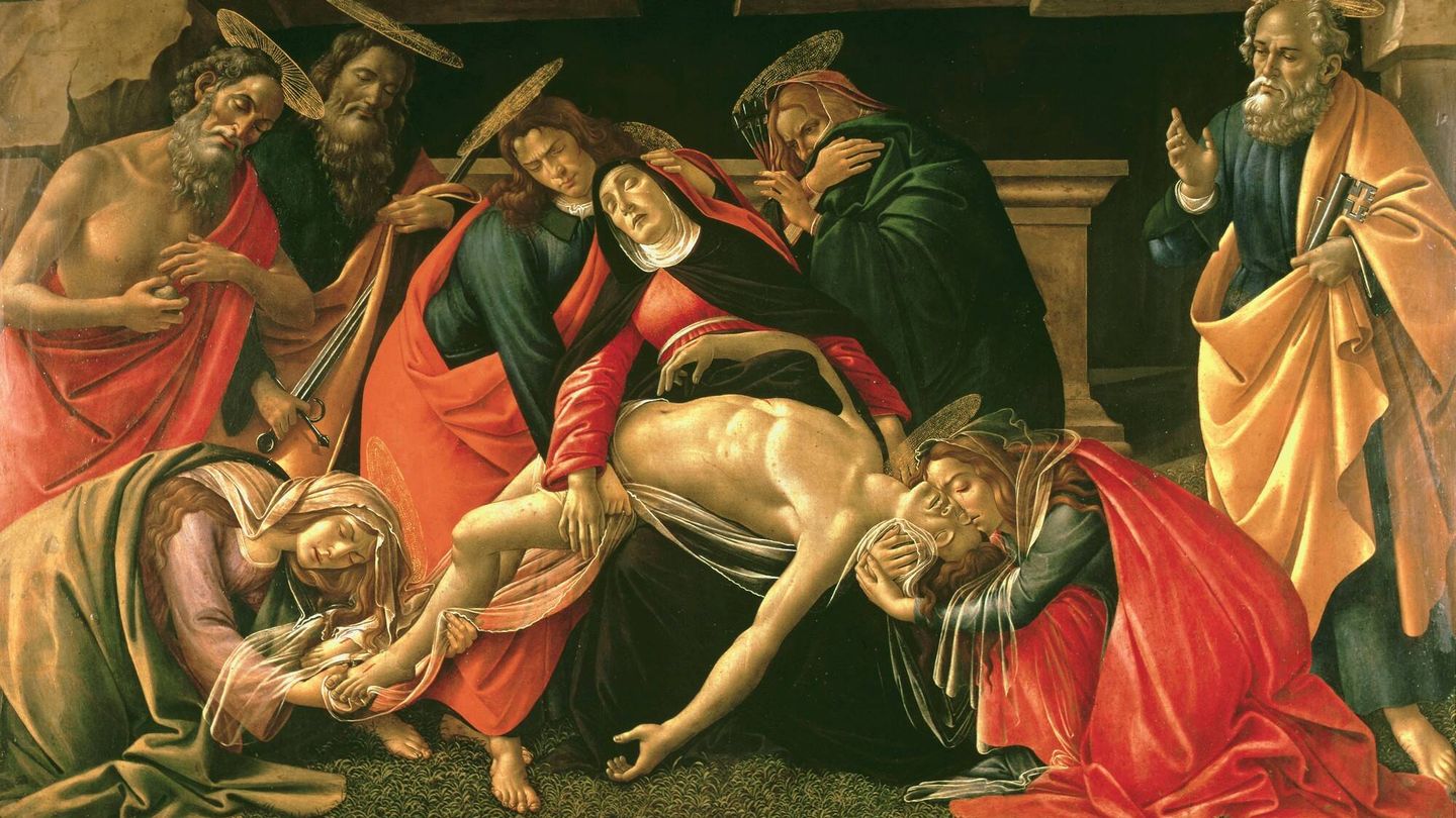 'Lamentación ante Cristo muerto'. Óleo al huevo, por Botticelli. (Wikimedia)
