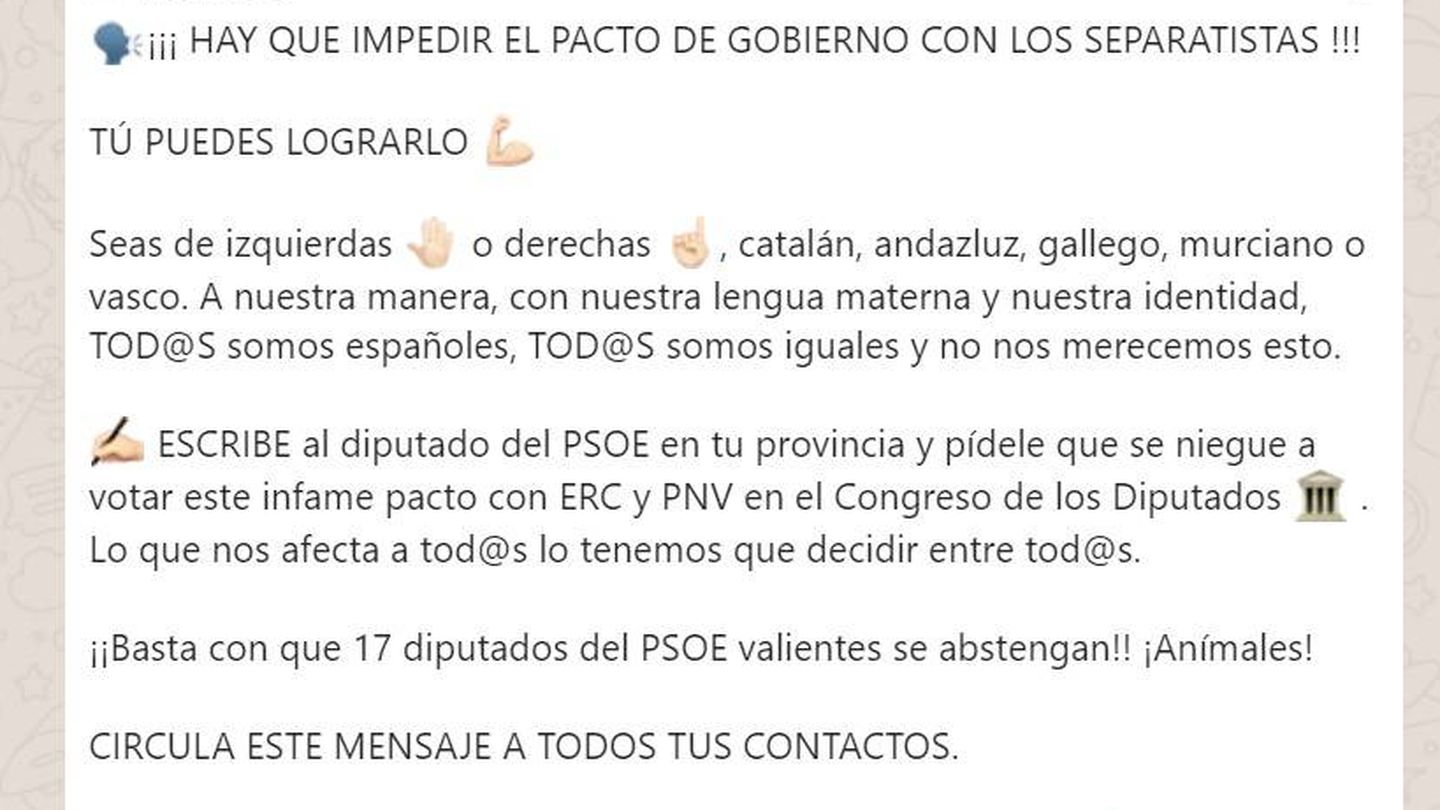 Campaña de WhatsApp para presionar a los diputados del PSOE. (EC)