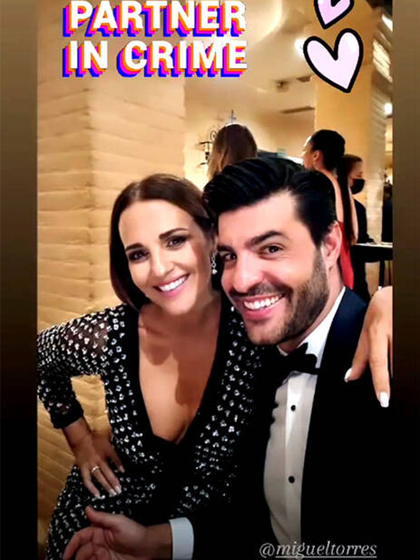 Paula Echevarría y Miguel Torres en uno de los stories de la fiesta.(Instagram)