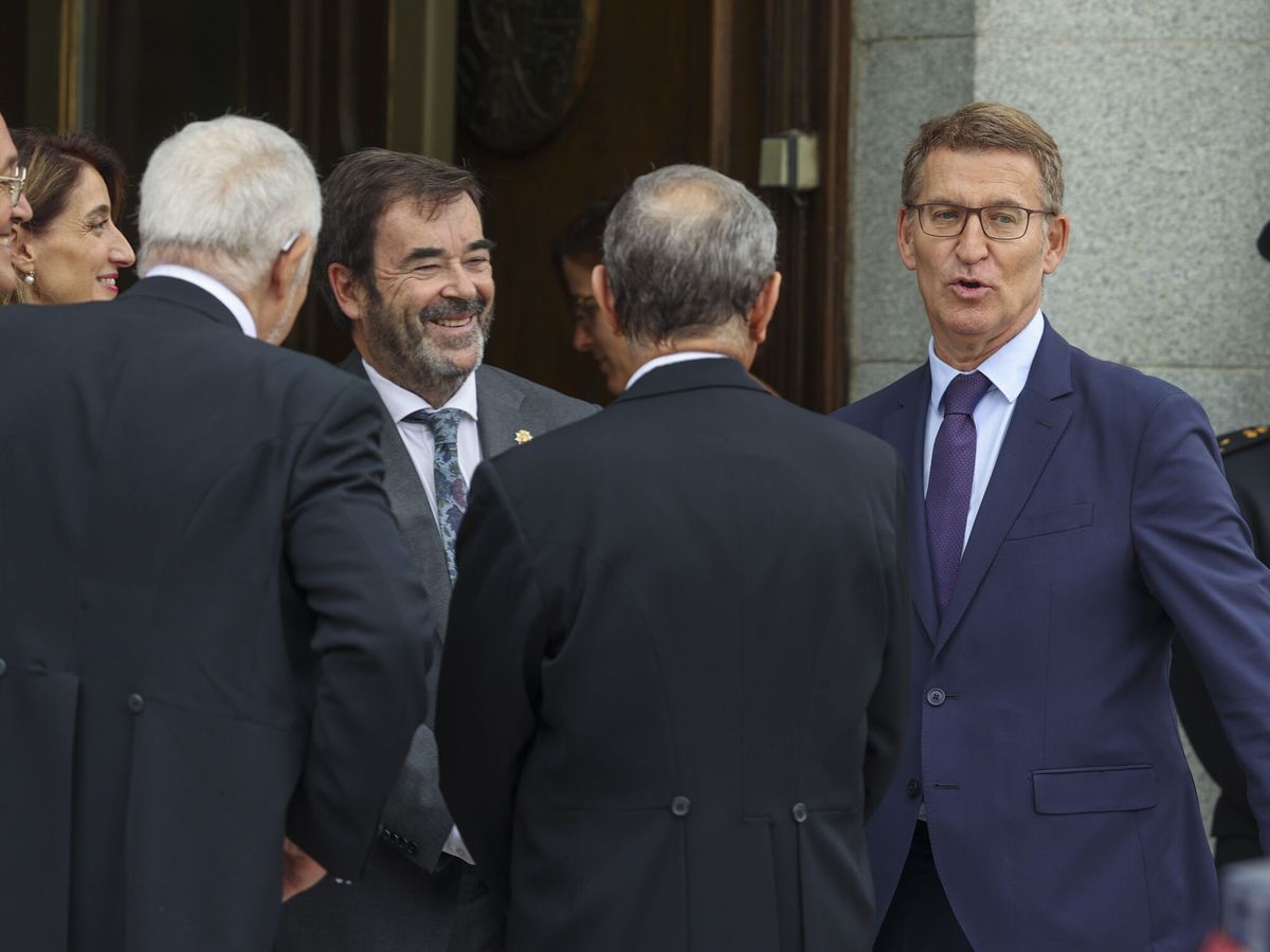 Foto: El presidente sustituto del CGPJ, Vicente Guilarte, saluda a Alberto Núñez Feijóo. (EFE/Kiko Huesca) 
