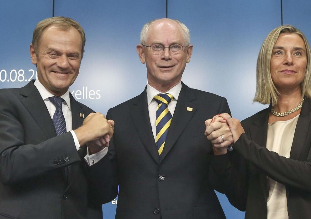 Foto: Donald Tusk, Herman Van Rompuy y Federica Mogherini. (Efe)