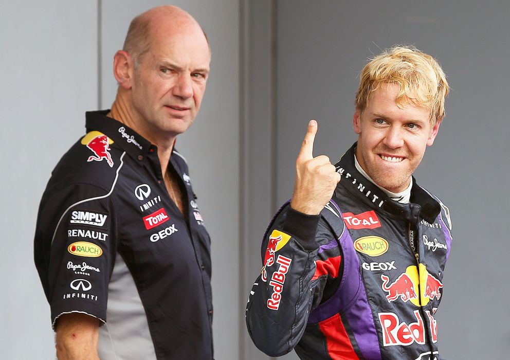 Foto: Sebastian Vettel junto a Adrian Newey en el pasado GP de Italia.