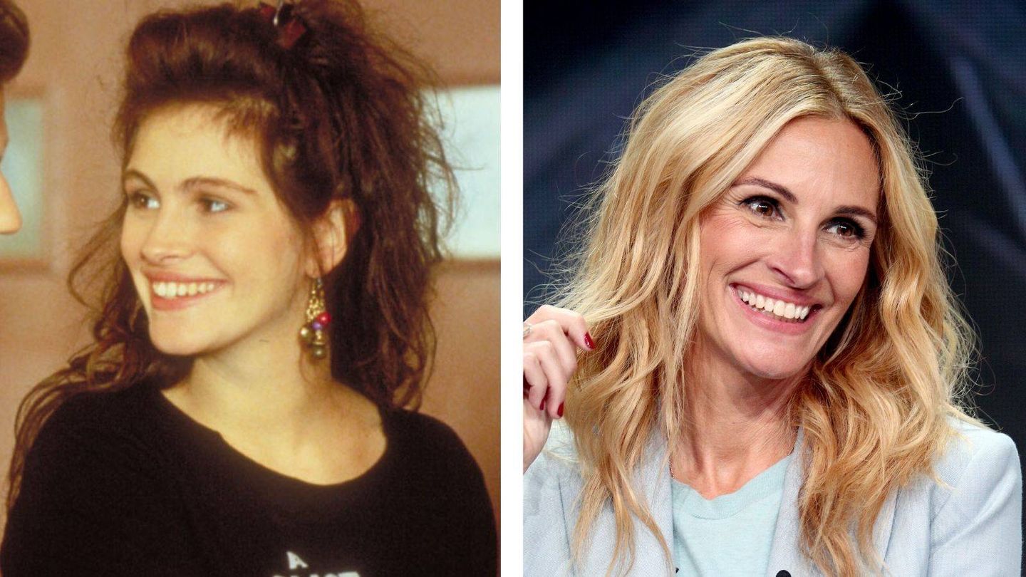 Julia Roberts, en 1989 y en 2019. (Fotograma de 'Mystic Pizza'/Getty)
