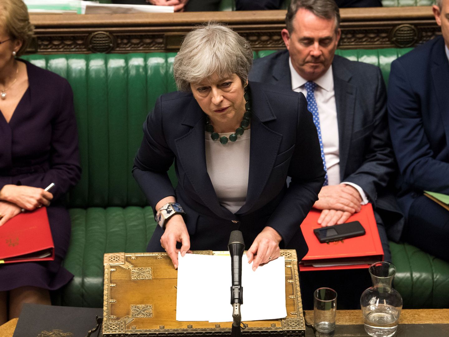 La primera ministra británica Theresa May este miércoles en el Parlamento. (Reuters)