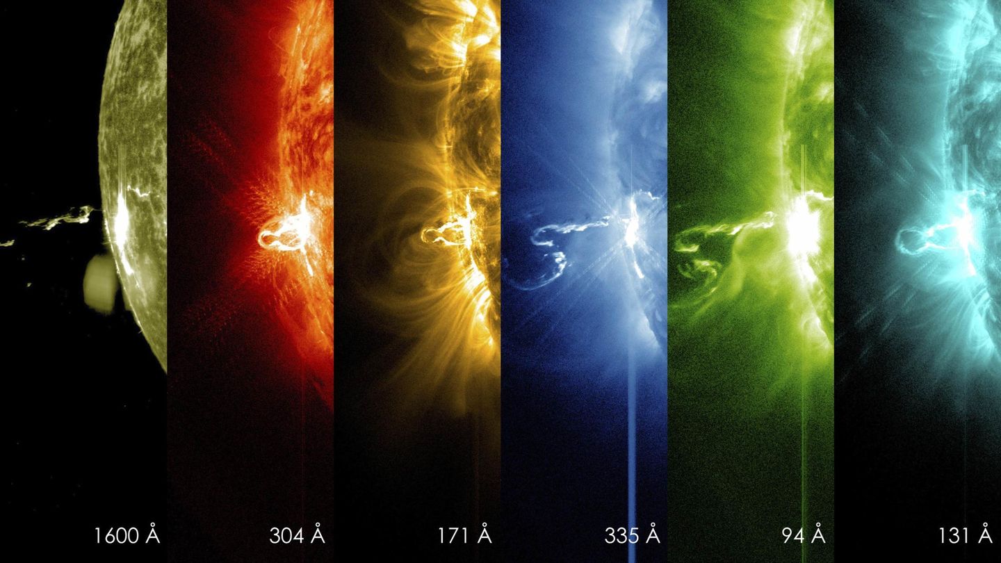Erupción solar en varias frecuencias capturada por el SDO de la NASA